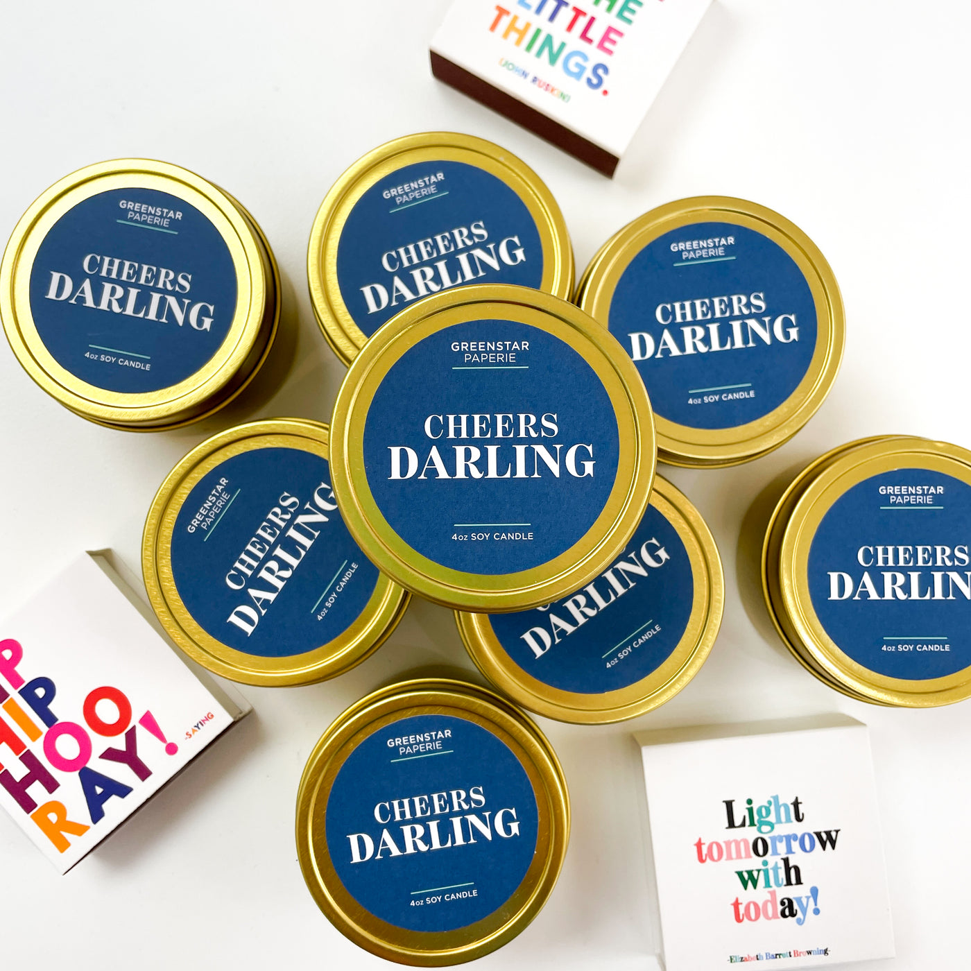 Cheers Darling Gold Candle Tin