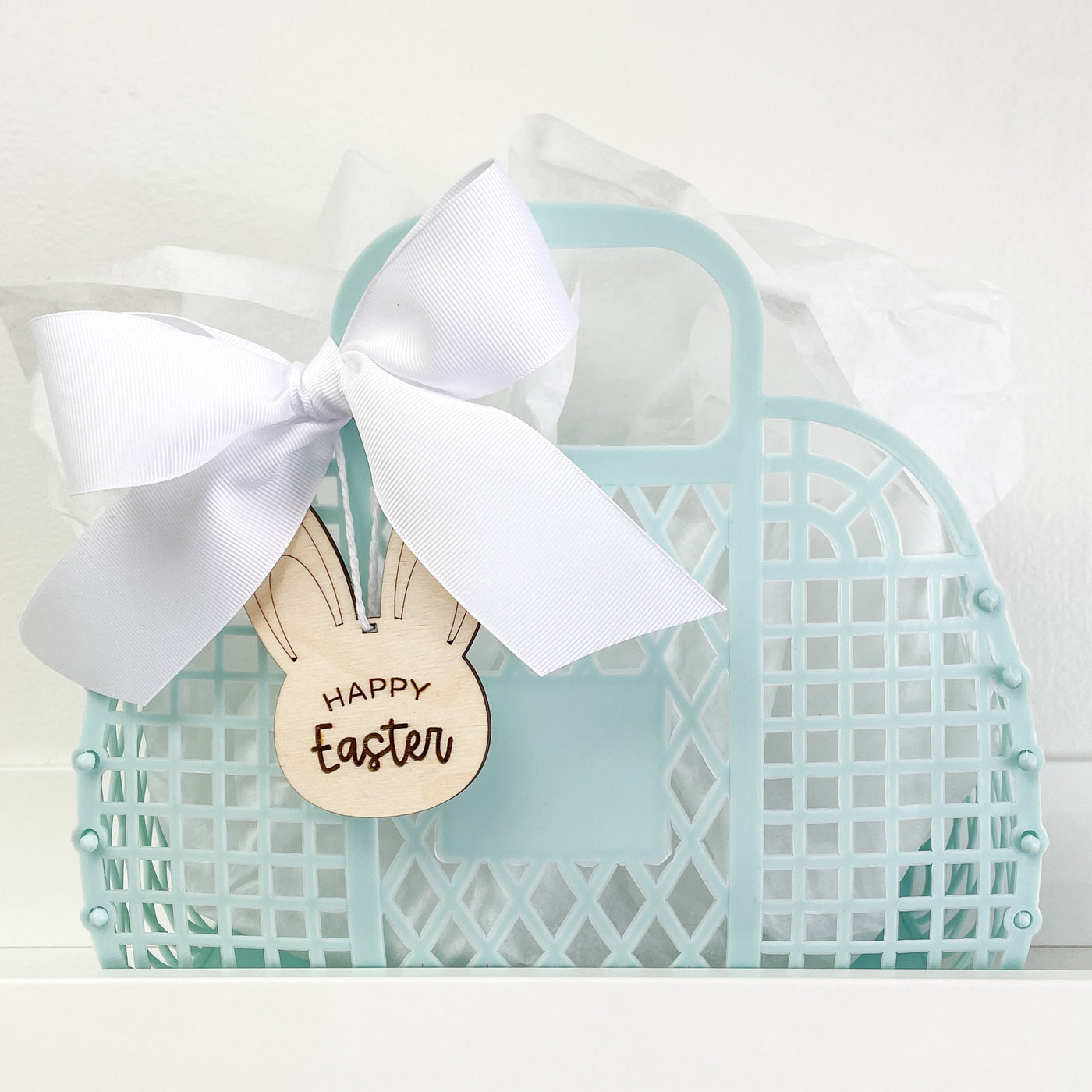 Jelly Basket with Wood Easter Tag and Bow