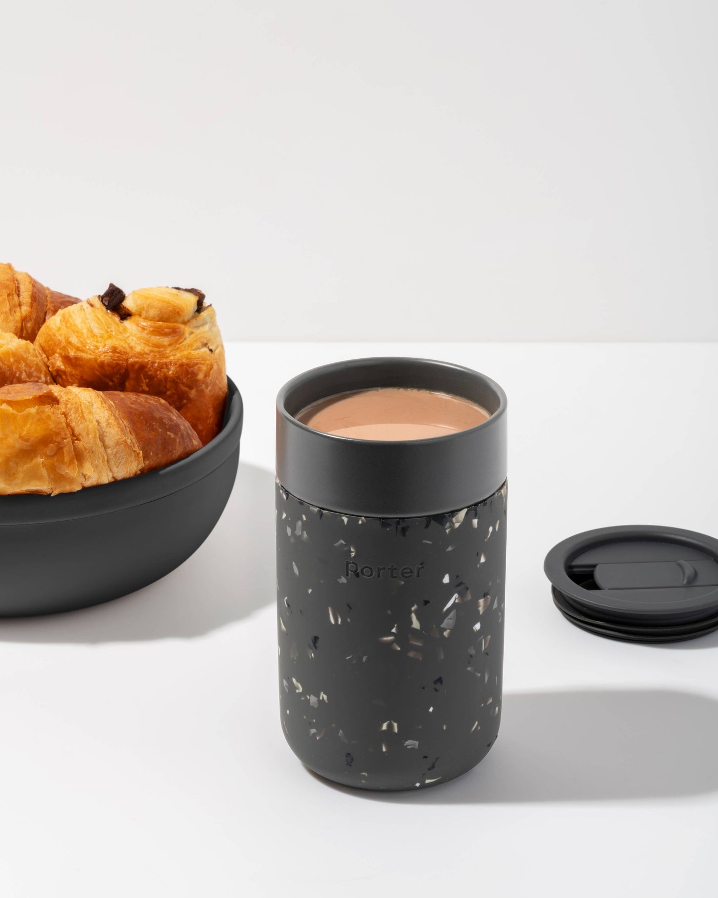 Porter Ceramic Reusable Coffee Mug 16oz: Terrazzo Charcoal
