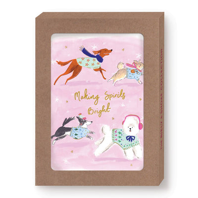 Dogs Making Spirits Bright Boxed Holiday Cards - Set of 10