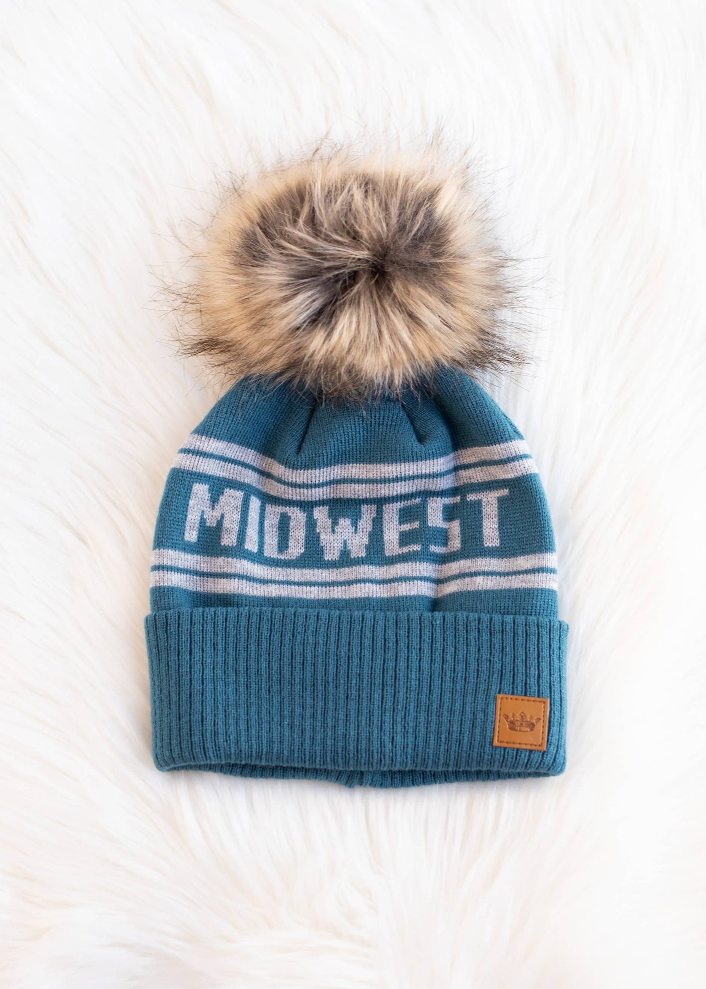 Teal & Light Grey Midwest Pom Hat