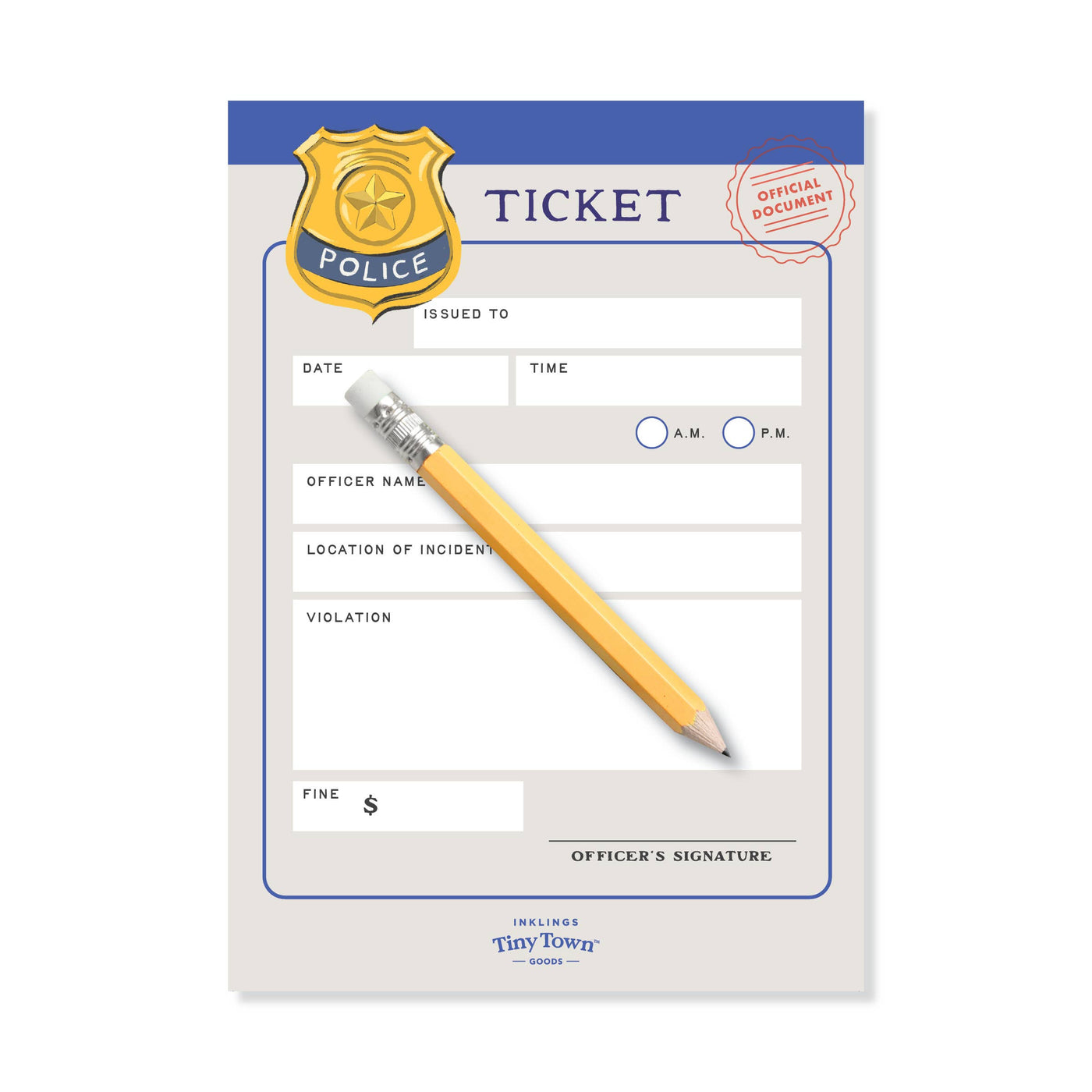 Tiny Town Play Notepad - Police Ticket