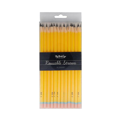 Reusable Straws, #2 Pencil Design, Set of 12