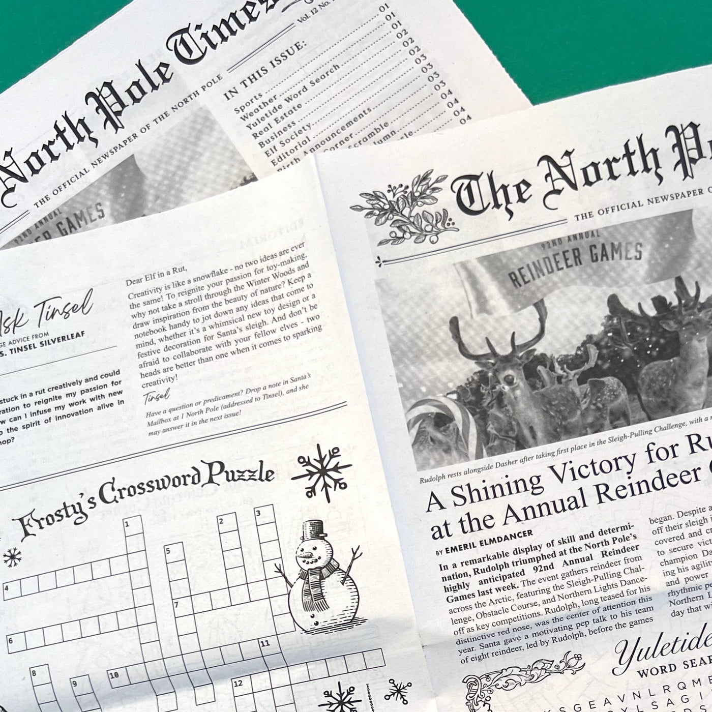 North Pole Times Newspaper Holiday Gift Wrap -4 Sheets