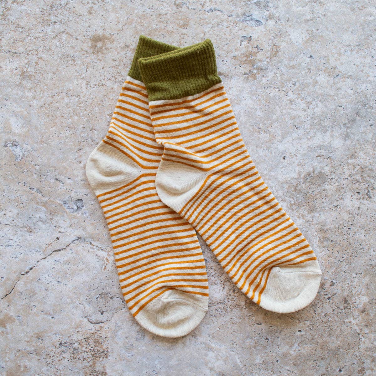 Olive & Oatmeal 2 Tone Stripe Cozy Socks