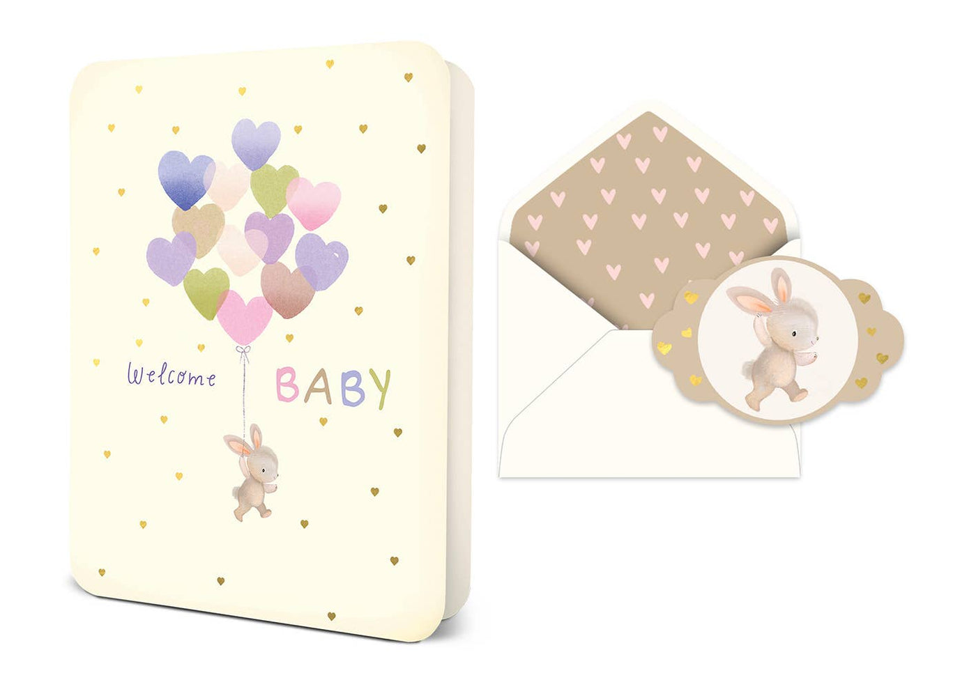 Welcome Baby Heart Balloons Greeting Card