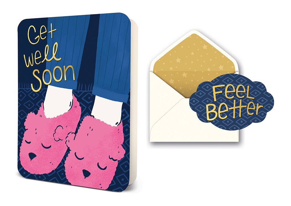 Get Well Soon Slippers Greeting Card + Sticker