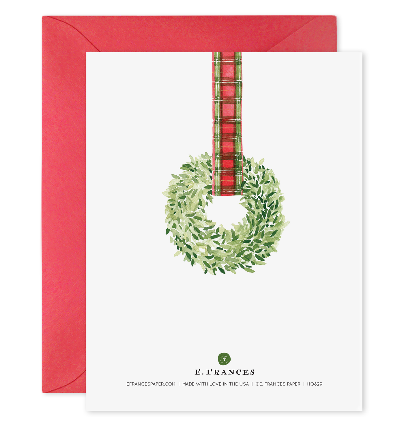Plaid Ribbon Wreath Christmas Card