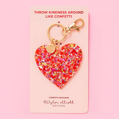 Red + Pink Confetti Heart Keychain