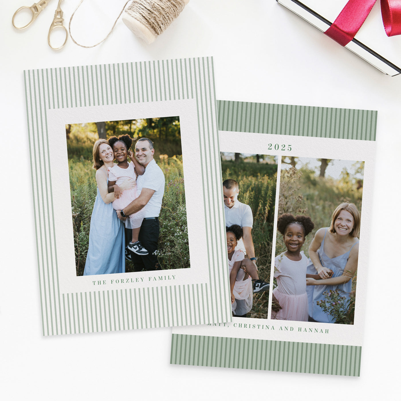 Holiday Vintage Stripe Personalized Photo Card