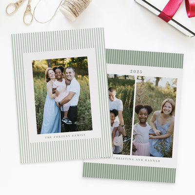 Holiday Vintage Stripe Personalized Photo Card