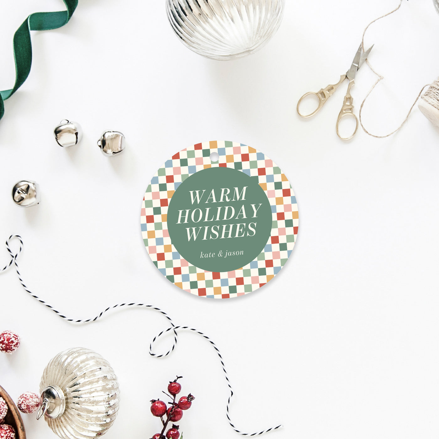 Warm Holiday Wishes Check - Circle Gift Tag