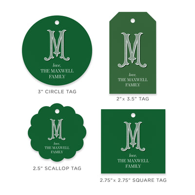 Vintage Monogram Green Holiday Gift Tag