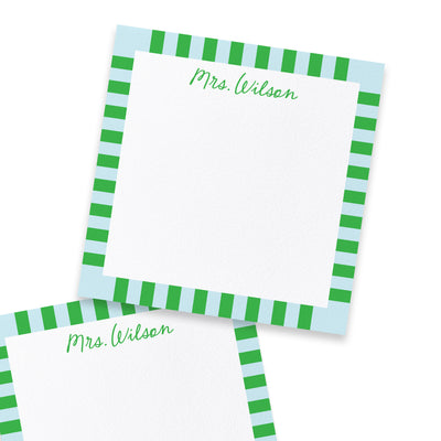 Green and Blue Striped Border Teacher Notepad