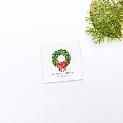 Boxwood Wreath with Red Bow Gift Sticker