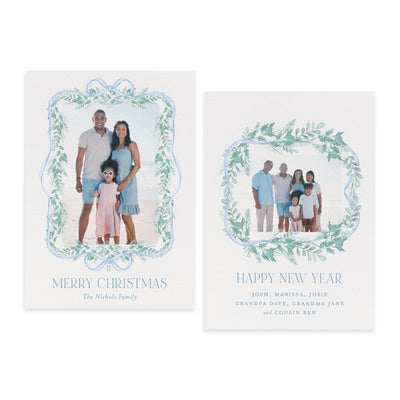 Coastal Blues with Greenery Custom Photo Card