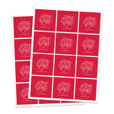 Script Red Merry + Bright Gift Sticker