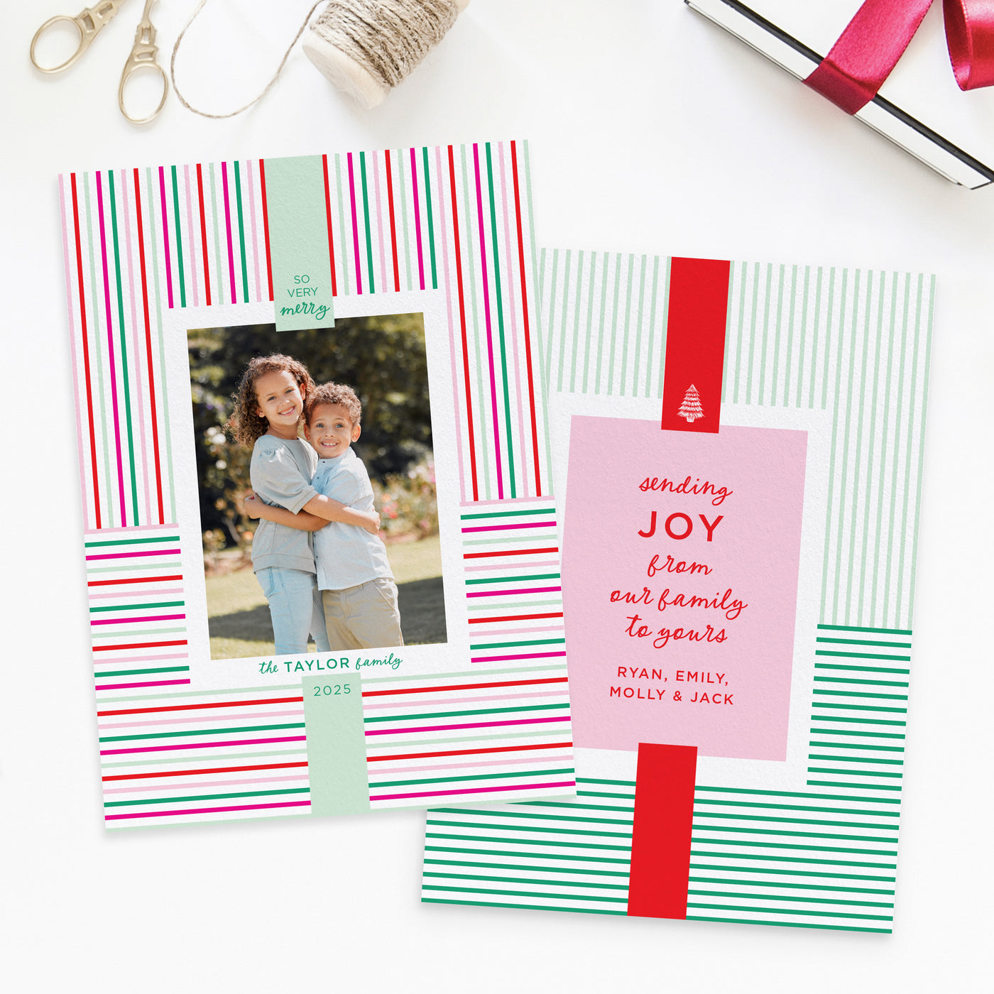 Merry Stripe Personalized Photo Card