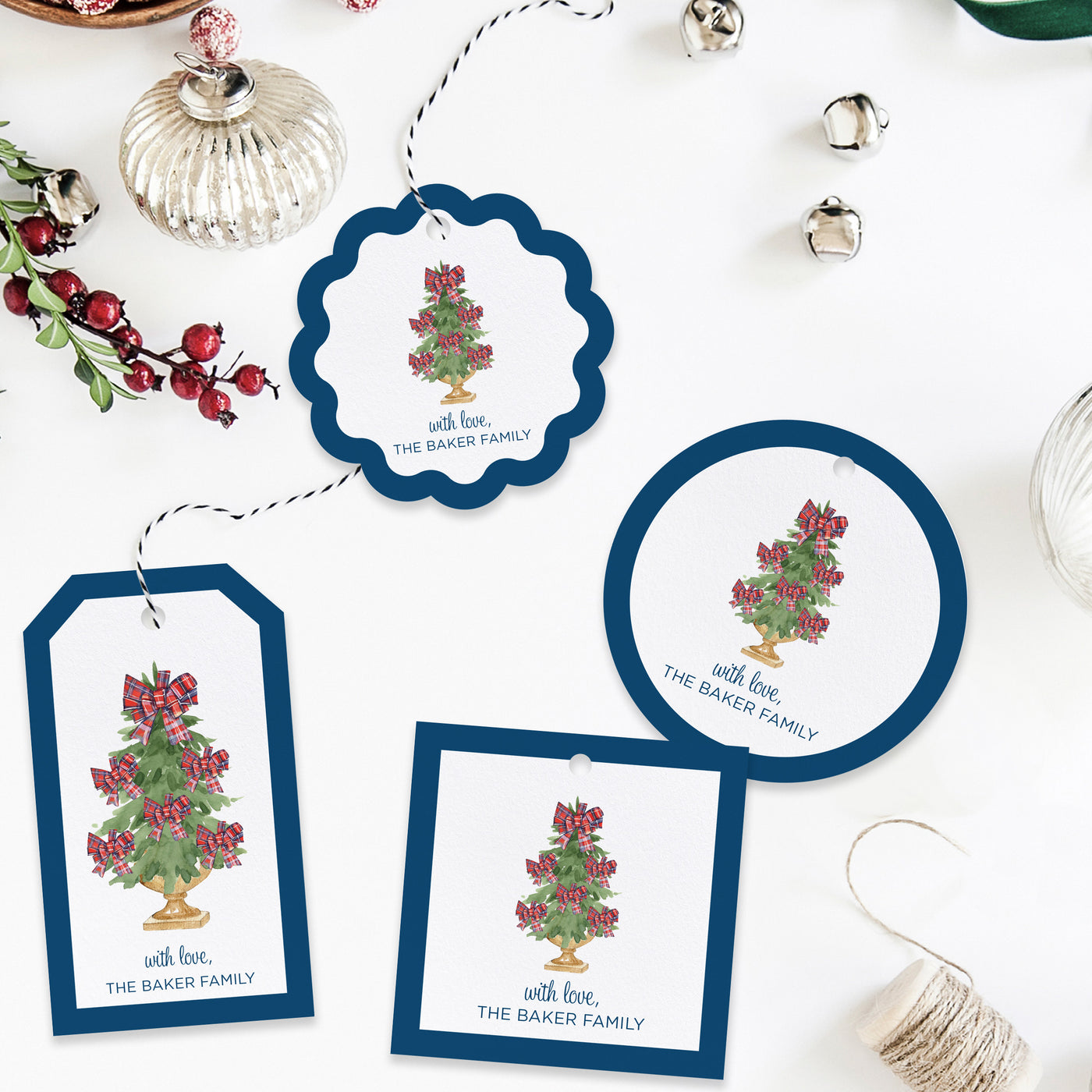 Plaid Bow Trees Holiday Gift Tag