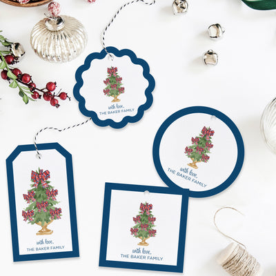 Plaid Bow Trees Holiday Gift Tag