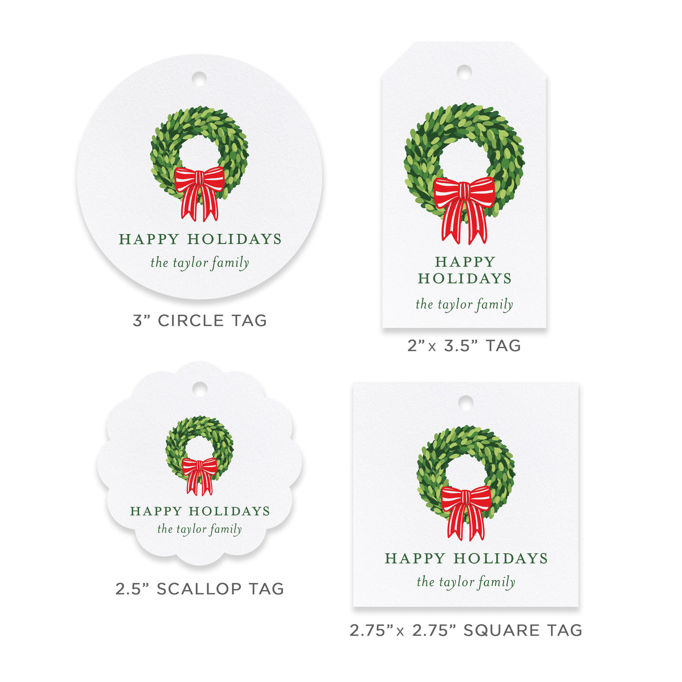 Red Bow Wreath Holiday Gift Tag