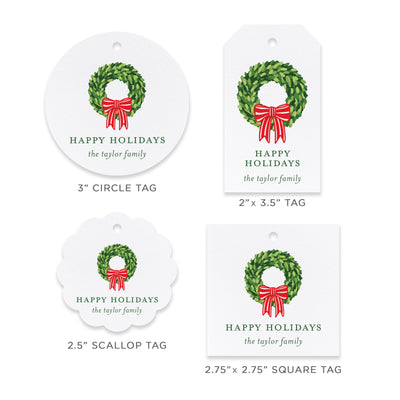 Red Bow Wreath Holiday Gift Tag