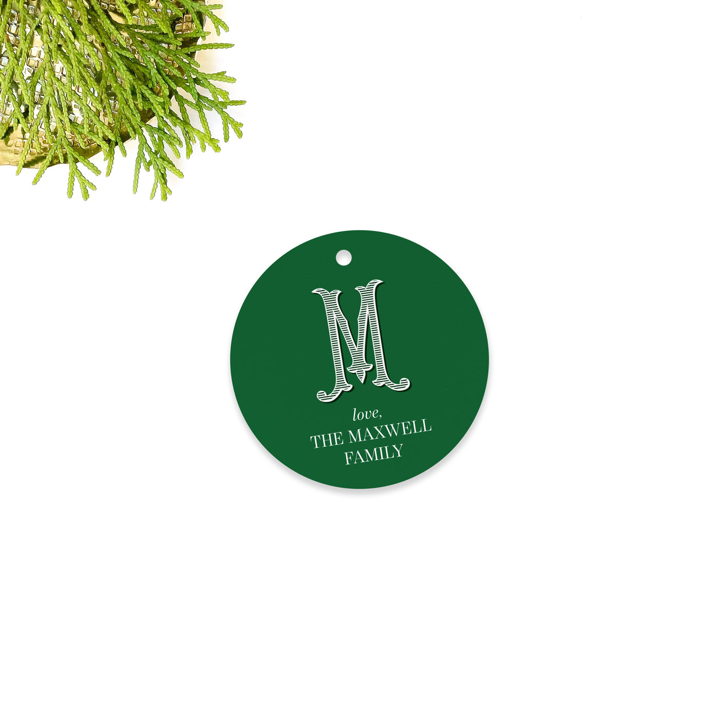 Vintage Monogram Green Holiday Gift Tag