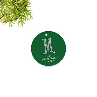 Vintage Monogram Green Holiday Gift Tag