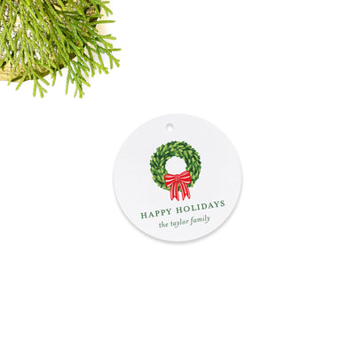 Red Bow Wreath Holiday Gift Tag