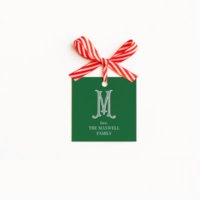 Vintage Monogram Green Holiday Gift Tag