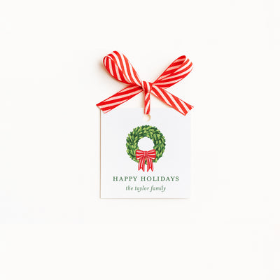 Red Bow Wreath Holiday Gift Tag