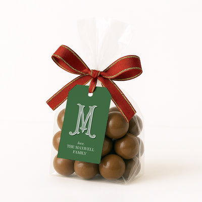 Vintage Monogram Green Holiday Gift Tag
