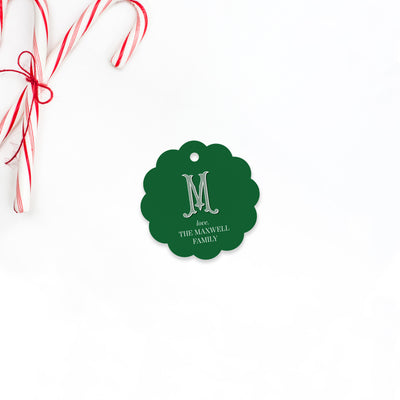 Vintage Monogram Green Holiday Gift Tag