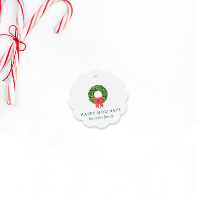 Red Bow Wreath Holiday Gift Tag