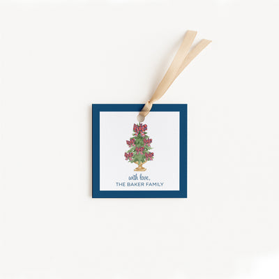 Plaid Bow Trees Holiday Gift Tag