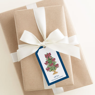 Plaid Bow Trees Holiday Gift Tag