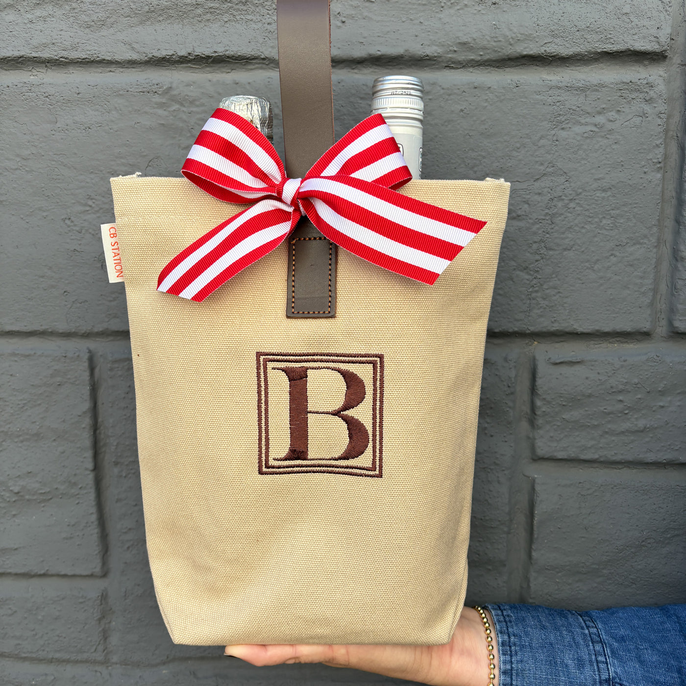 Personalized Wine Bag Box Initial in Chocolate