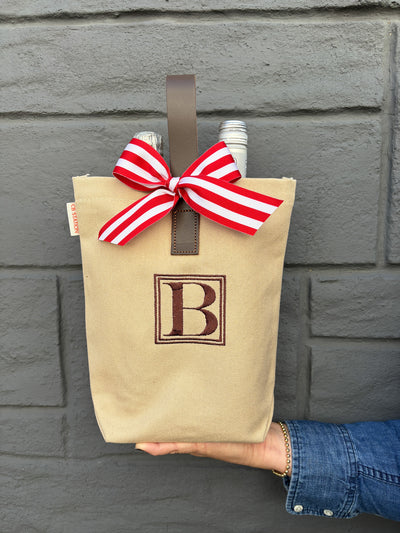 Personalized Wine Bag Box Initial in Chocolate