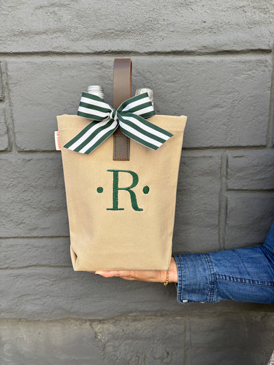 Personalized Wine Bag Monogram Initial with Dots in Hunter