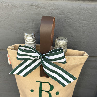Personalized Wine Bag Monogram Initial with Dots in Hunter