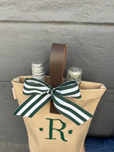 Personalized Wine Bag Monogram Initial with Dots in Hunter