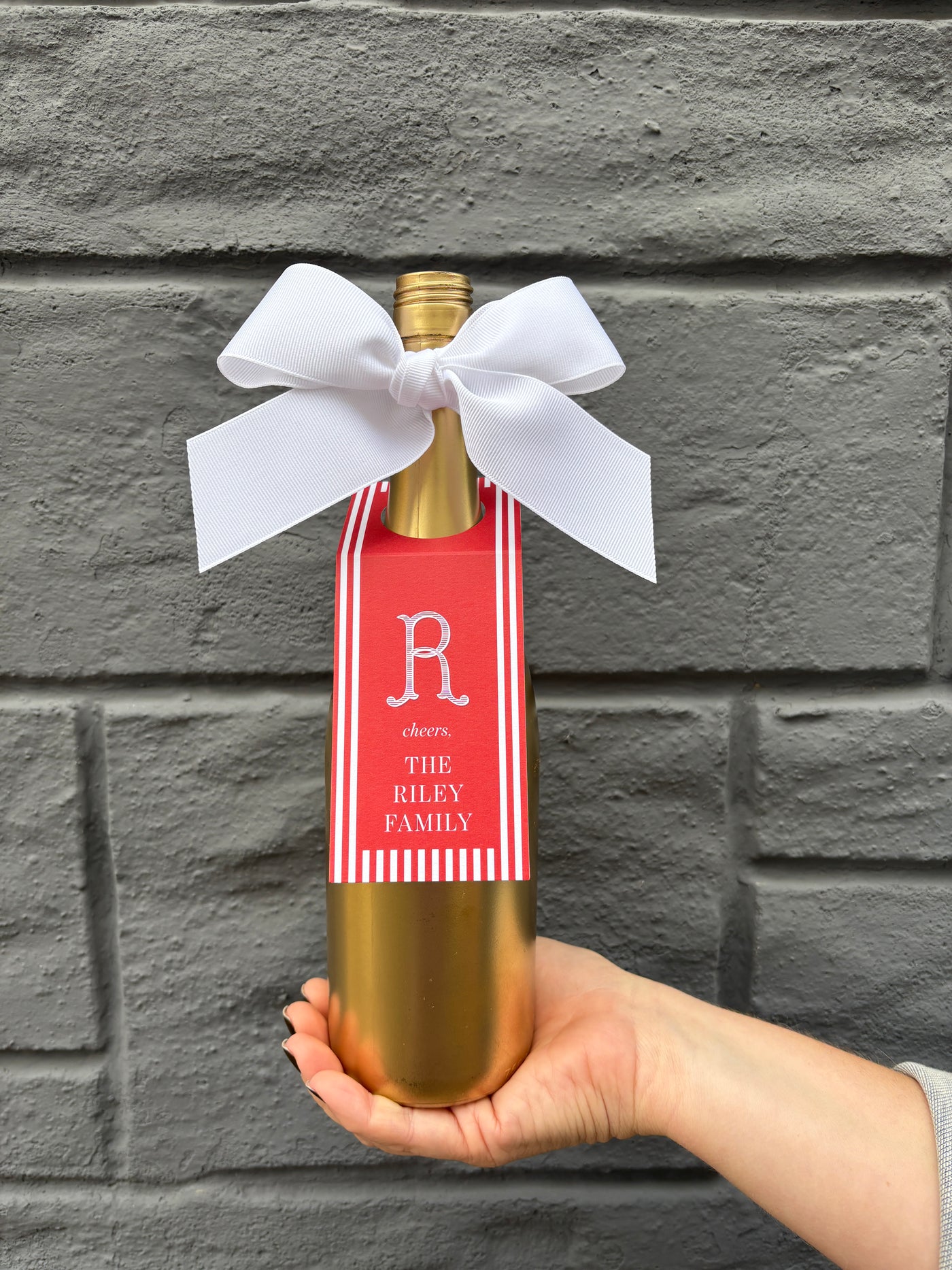 Wine Bottle Tag Vintage Stripe Red