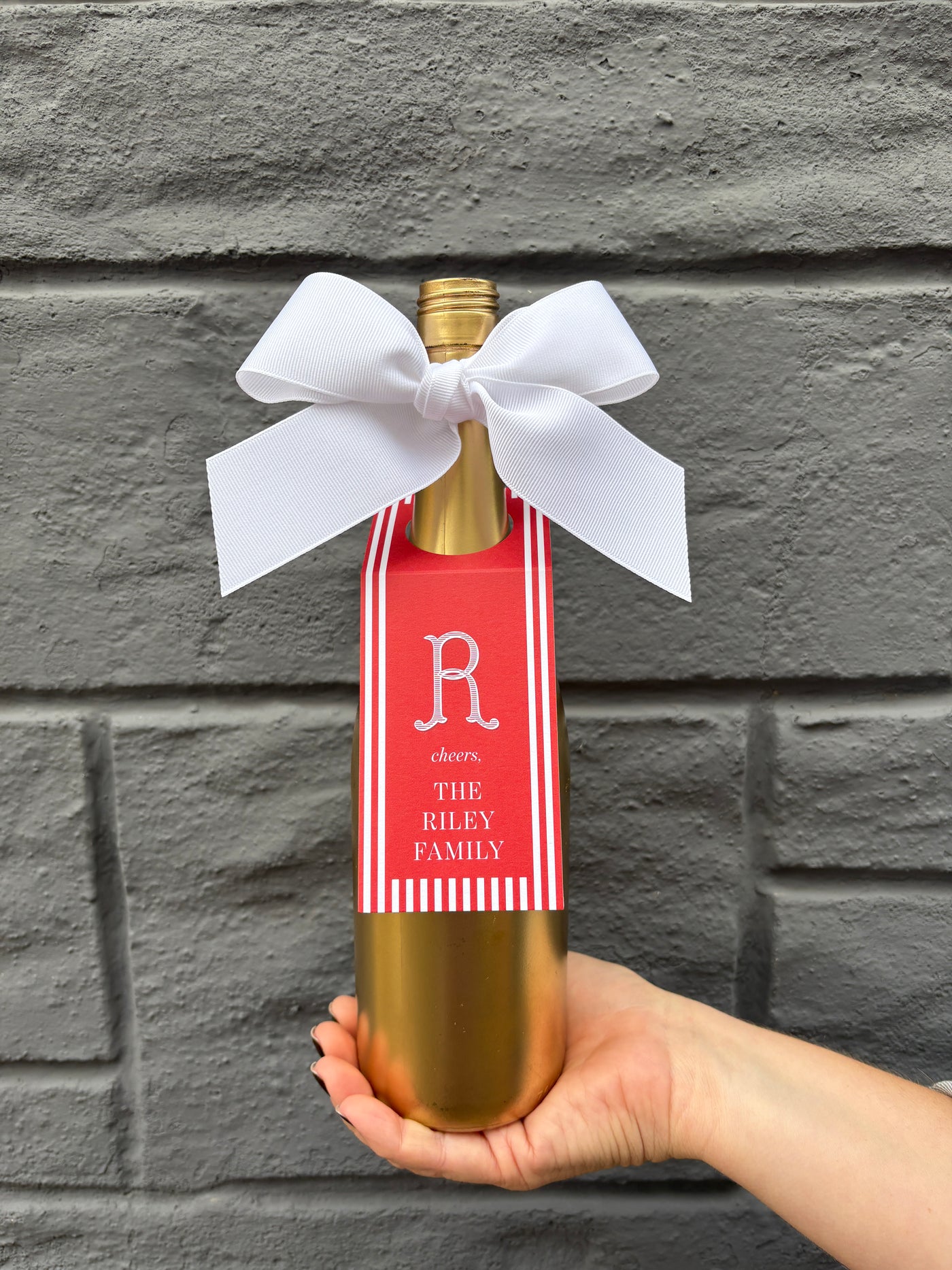 Wine Bottle Tag Vintage Stripe Red