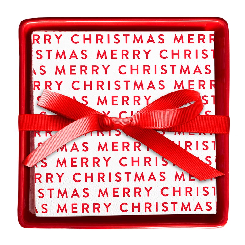 Ceramic Napkin Tray + Napkins - Merry Christmas Repeat