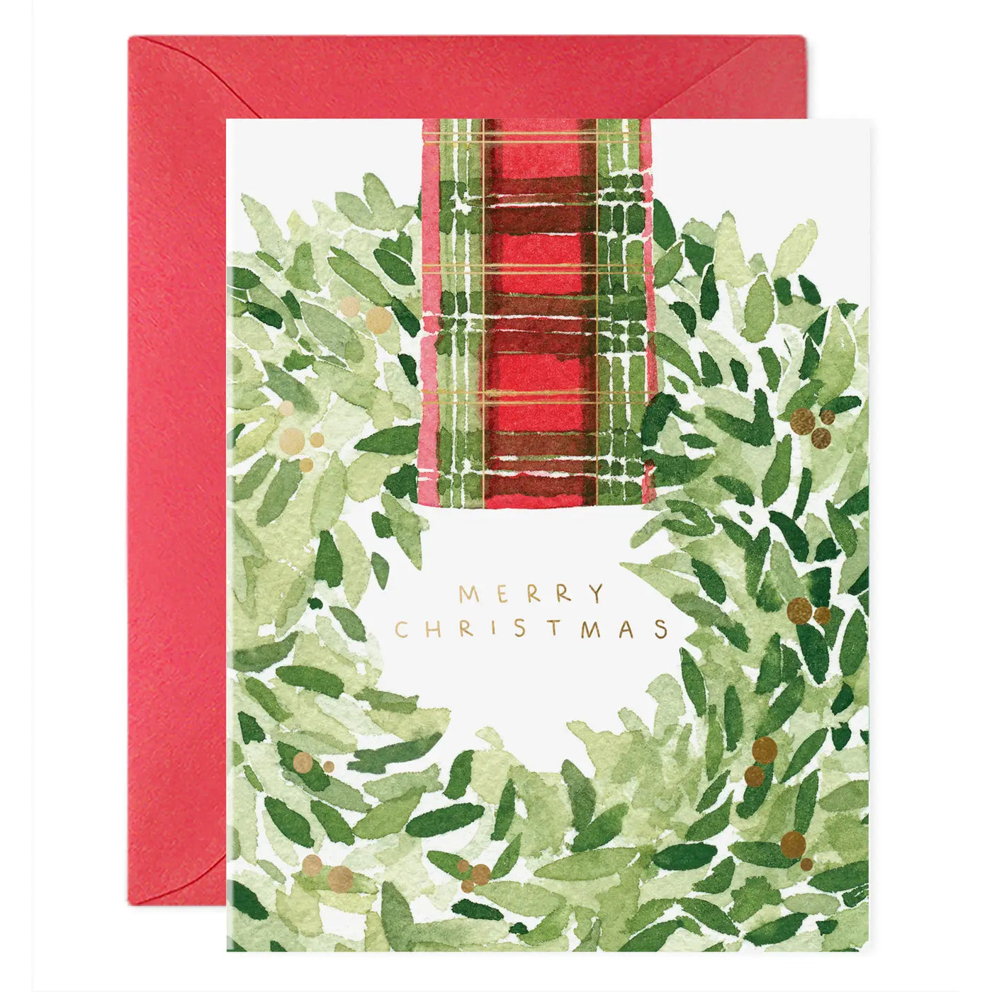 Plaid Ribbon Wreath Christmas Card