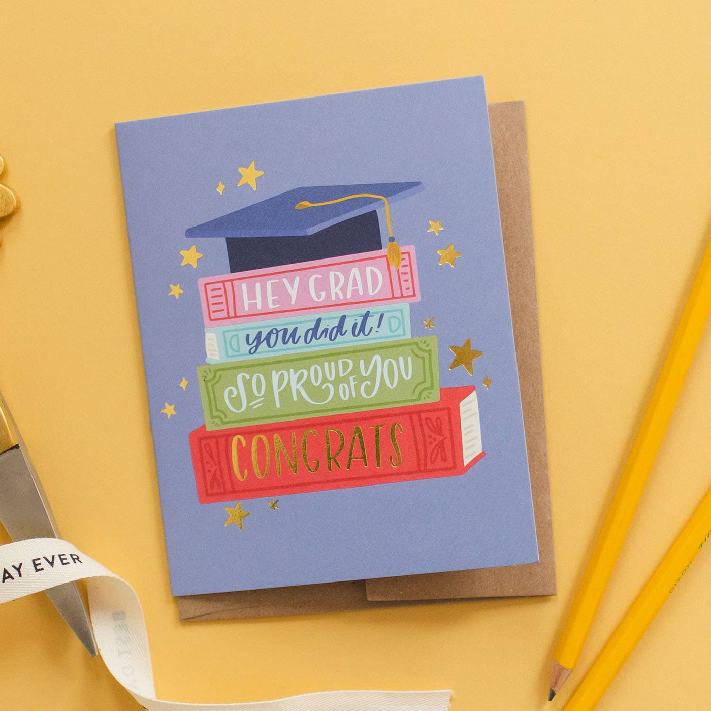 Grad Book Stack Graduation Greeting Card