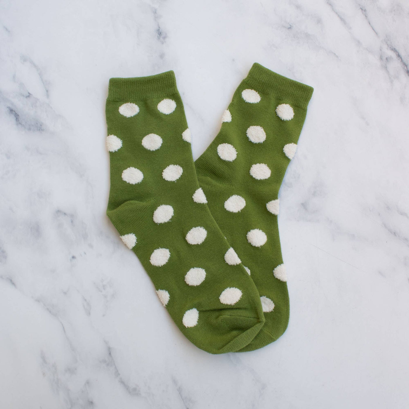 Olive Polka Dots Puff Casual Socks