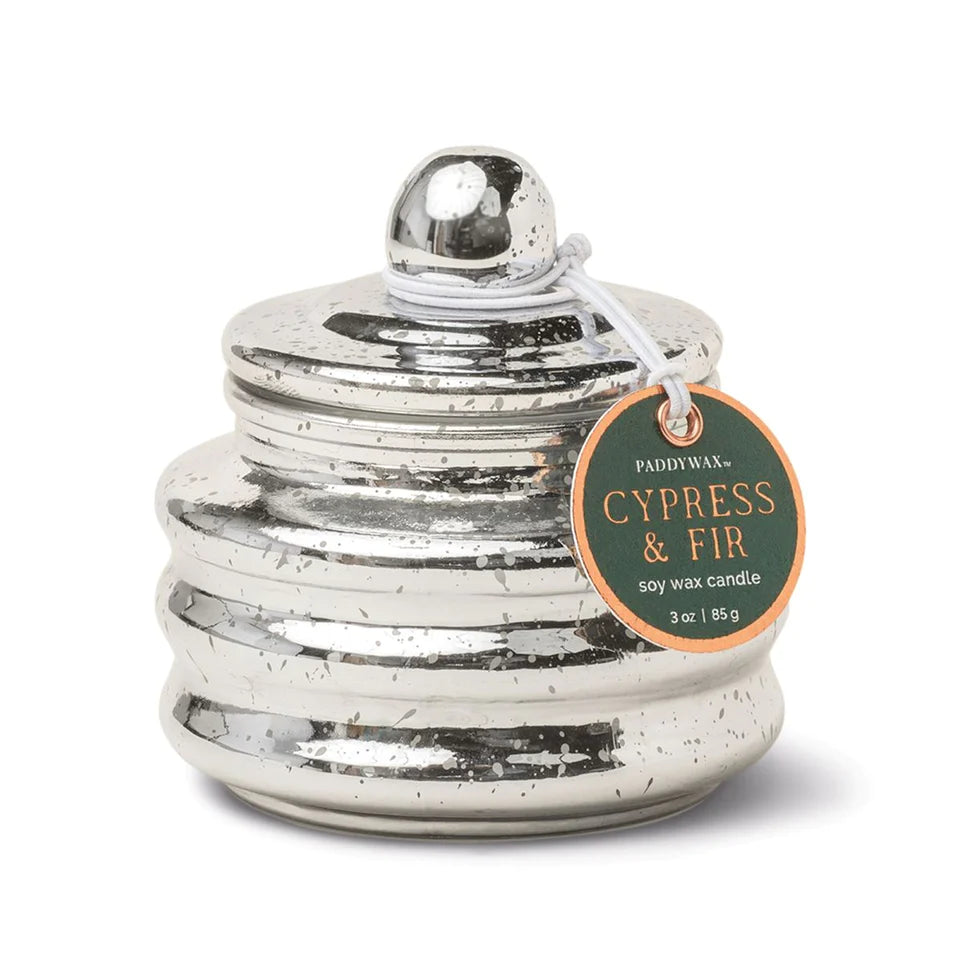 Cypress + Fir - Silver Mercury Glass Candle with Lid