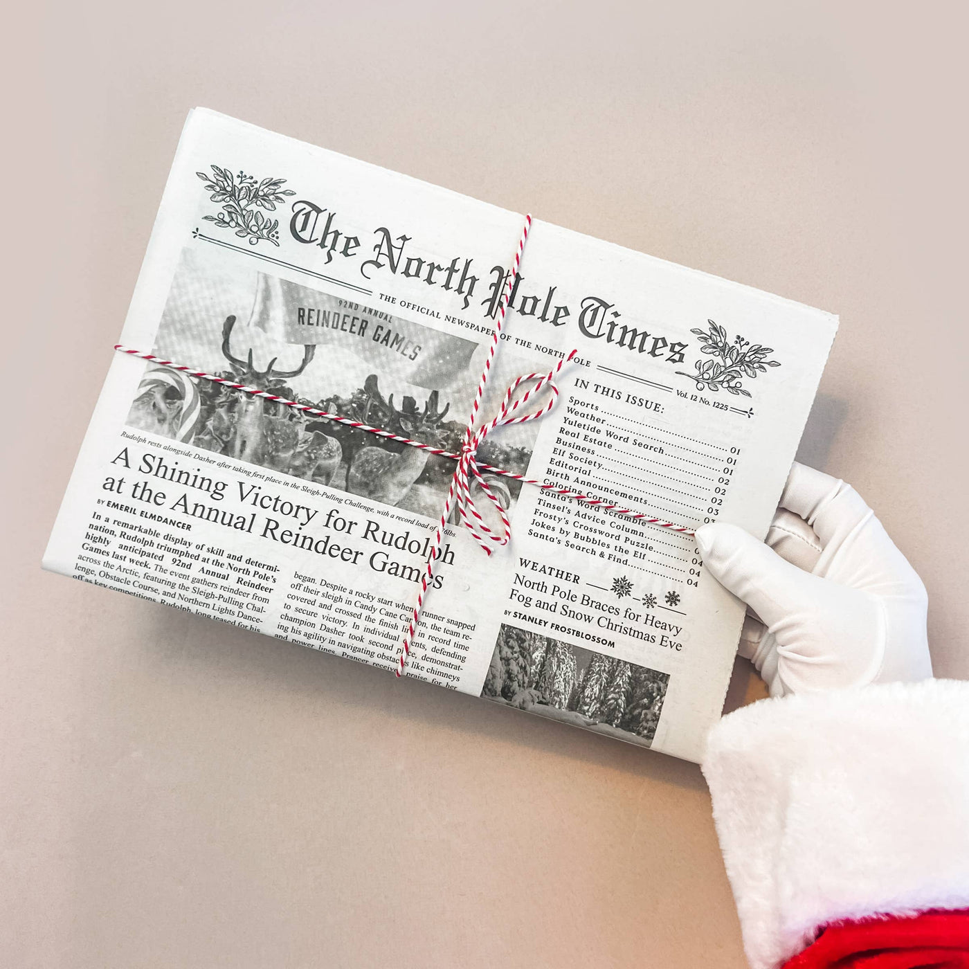 North Pole Times Newspaper Holiday Gift Wrap -4 Sheets