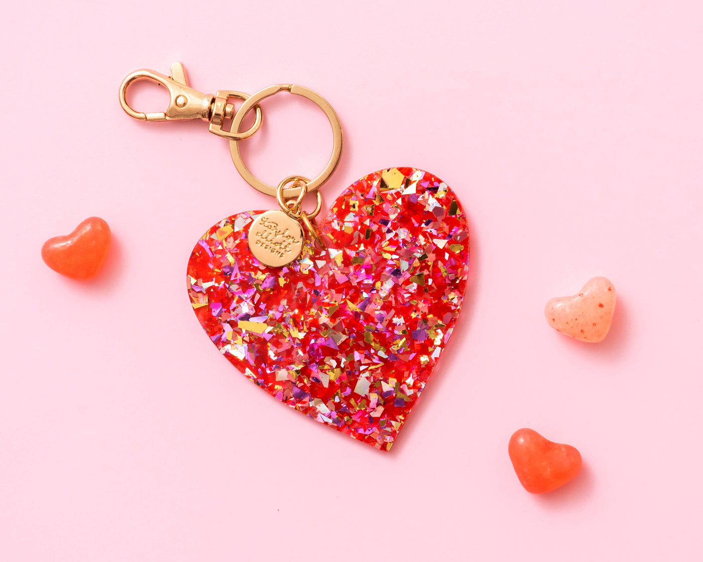 Red + Pink Confetti Heart Keychain